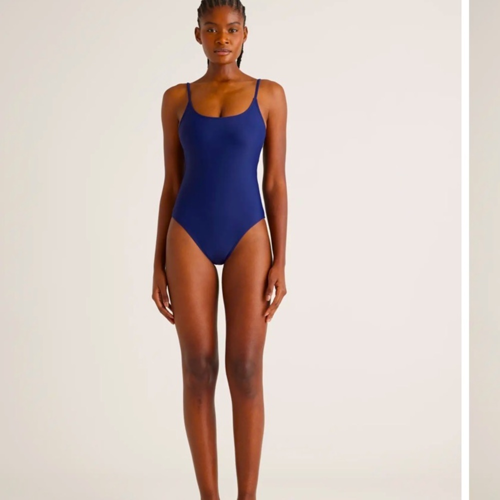 Abercrombie navy ribbed lace up back one piece bathing suit or bodysuit nwot $80
